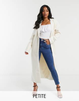 Missguided Petite longline formal coat in cream-White