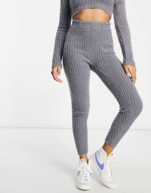 Missguided Petite loungewear co-ord fluffy ribbed legging in grey