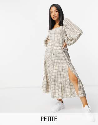 Missguided Petite maxi dress in brown check