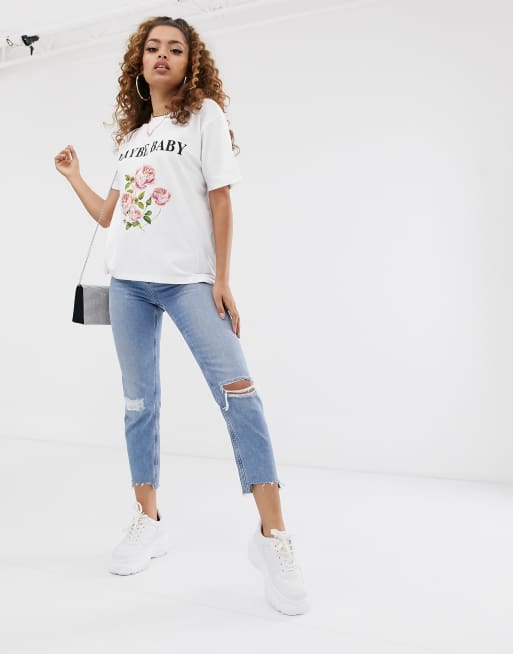 Missguided Petite maybe baby slogan t-shirt in white, 4 of 4
