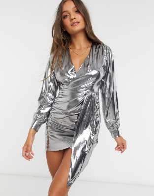 missguided metallic wrap dress