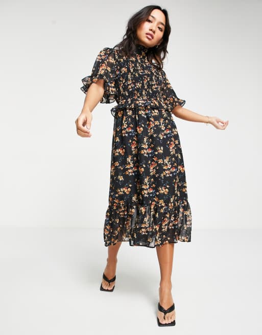 Missguided floral high outlet neck trim tea dress