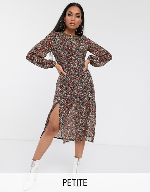 Missguided Petite midi floral dress with thigh slit