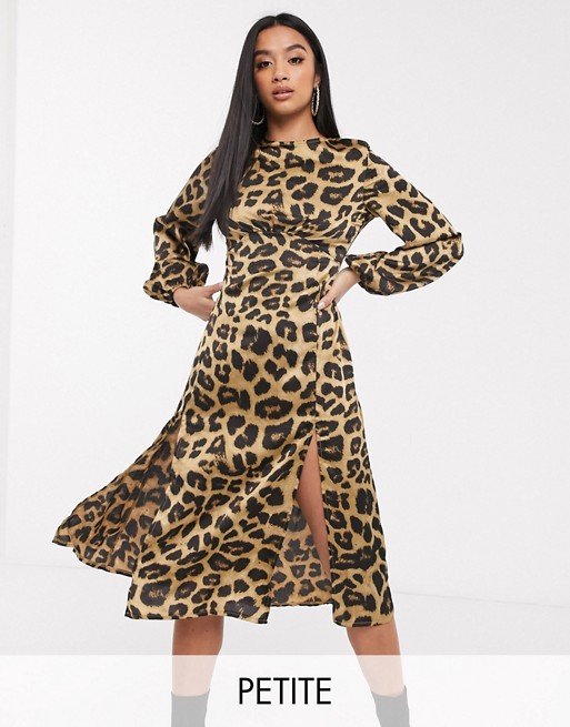 Missguided Petite midi leopard print dress with thigh split