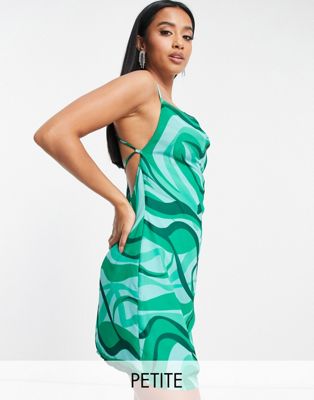 Missguided Petite Mini Dress With Cowl Neck In Green Swirl Print