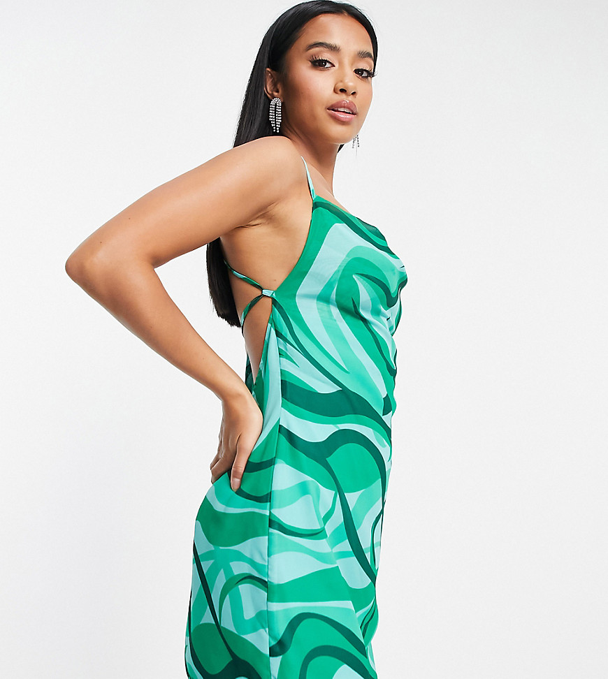 mini dress with cowl neck in green swirl print