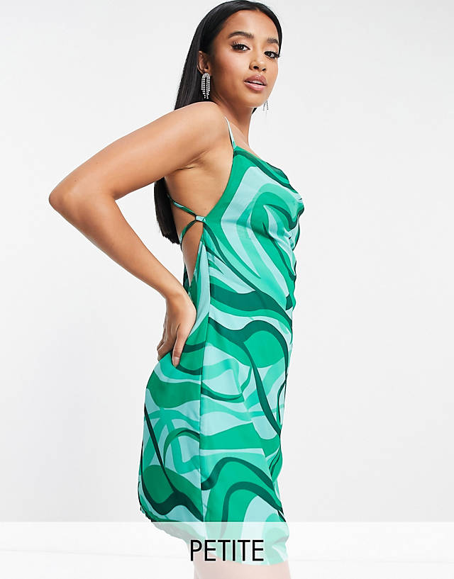 Missguided Petite - mini dress with cowl neck in green swirl print