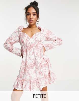 Missguided Petite mini wrap dress with frill hem in pink print - ASOS Price Checker