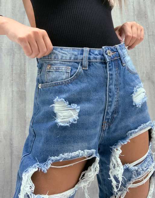 Missguided Petite – Niebieskie mom jeans z rozdarciami, 3 z 4