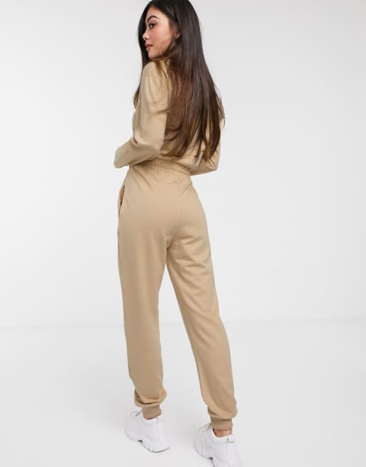 Missguided Petite notch neck jumpsuit in sand