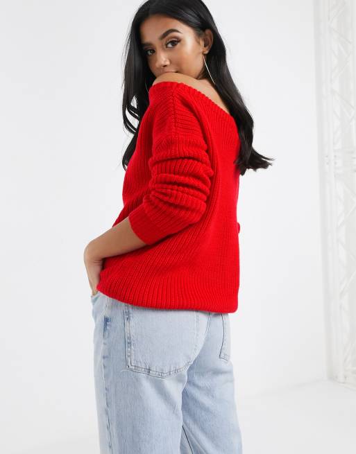 Red jumper off the shoulder sale