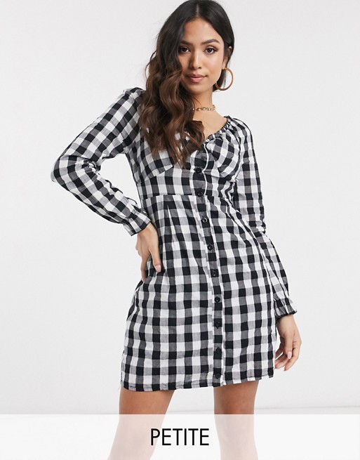 Missguided Petite off shoulder milk maid dress in gingham