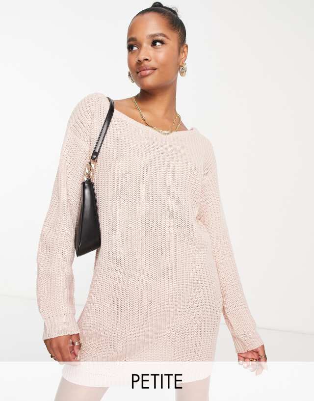 Missguided Petite off-shoulder sweater dress in pink - LPINK