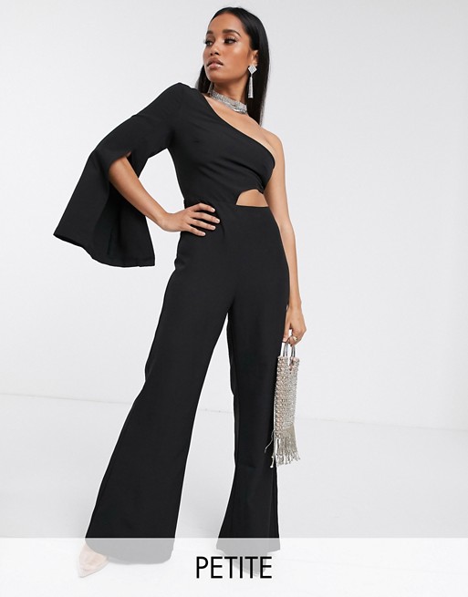 Missguided Petite one shoulder jumpsuit with cut out waist in black