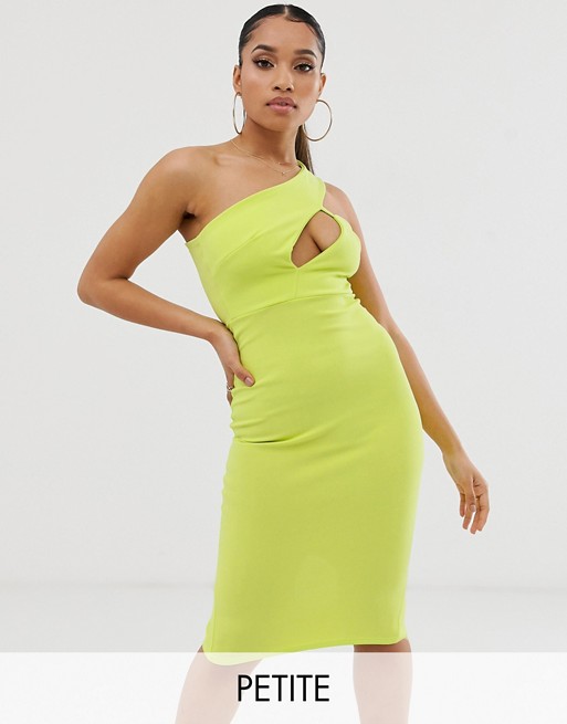 Missguided Petite one shoulder midi dress with cut out detail in yellow
