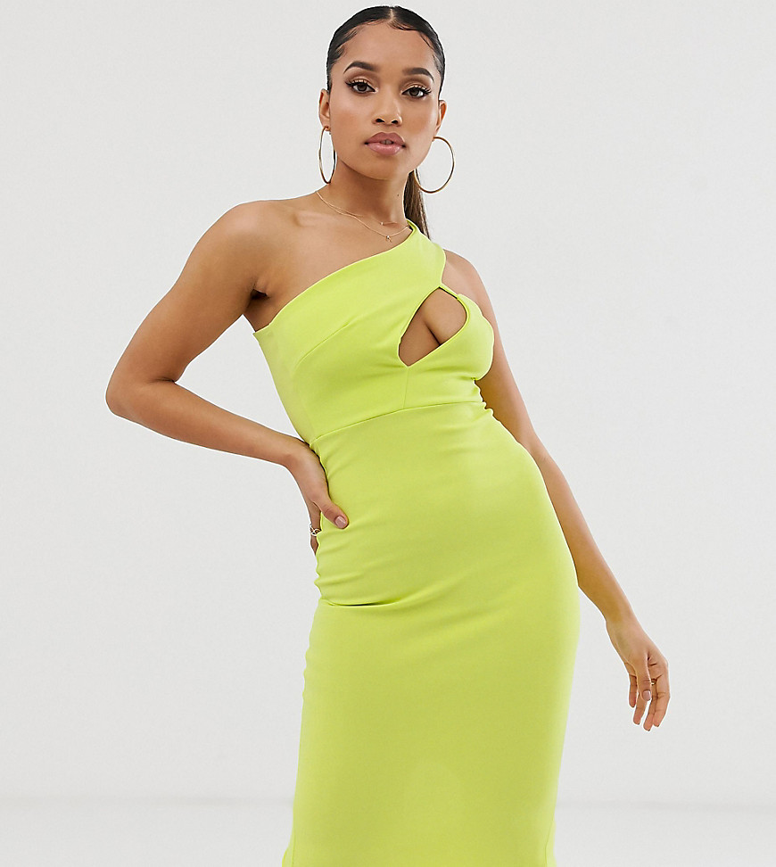 Missguided Petite one shoulder midi dress with cut out detail in yellow