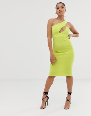 yellow one shoulder midi dress