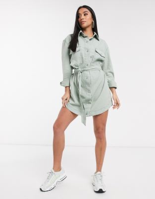 khaki denim shirt dress