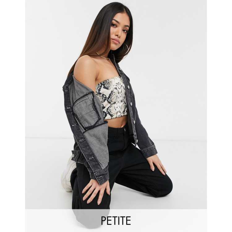 Cra wallonieShops Pullover top with a scoop neckline and sleeveless construction Missguided Petite oversized denim jacket in black