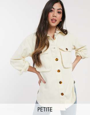 Missguided Petite oversized denim shirt in cream