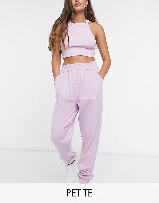 Petite oversized embroidered sweatpants in lilac part of a set | ASOS