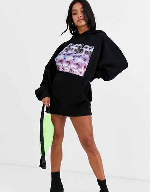 Missguided Petite oversized hoodie dress with chest print