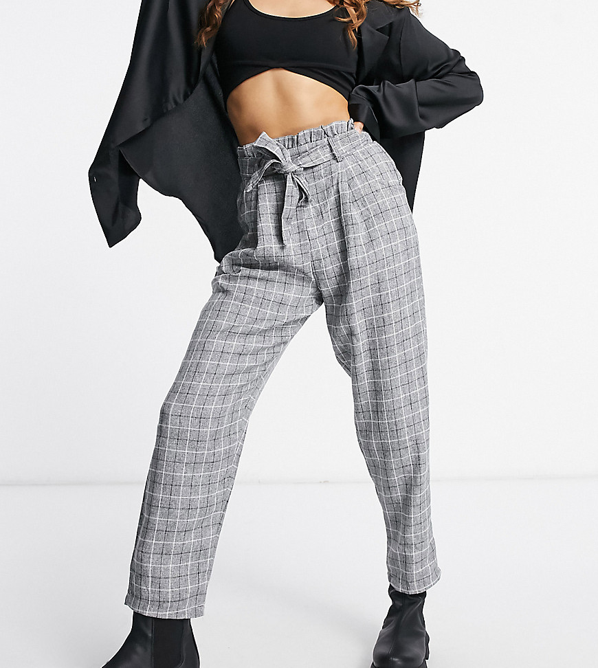 Missguided Petite pants in gray check-Grey