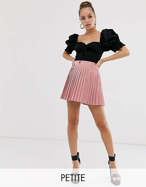 Missguided Petite pleated skirt in pink