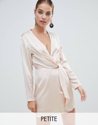 Missguided Petite plunge satin mini dress in pink