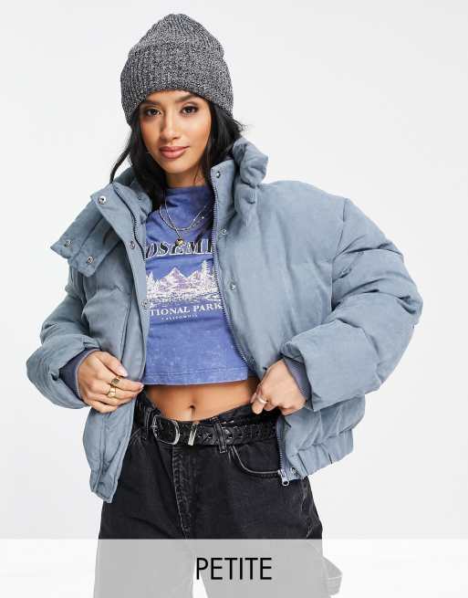 Missguided Petite plush puffer jacket blue