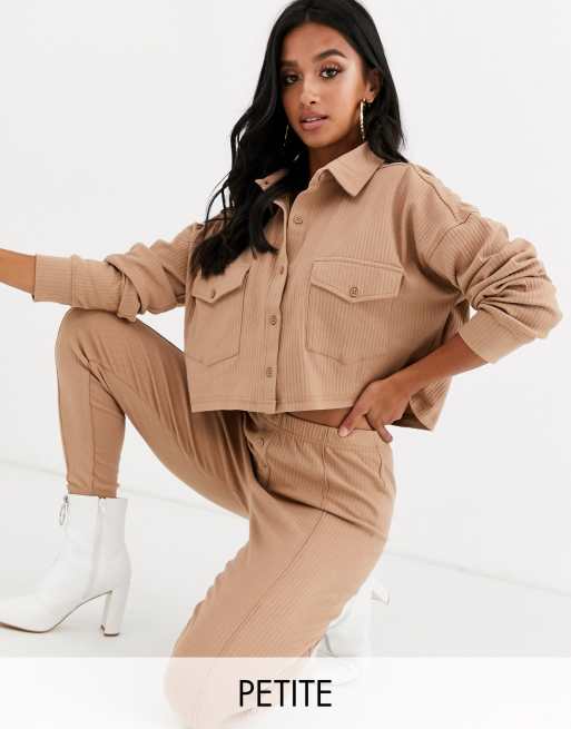 Missguided Petite – Prążkowany komplet w kolorze wielbłądzim, 2 z 3