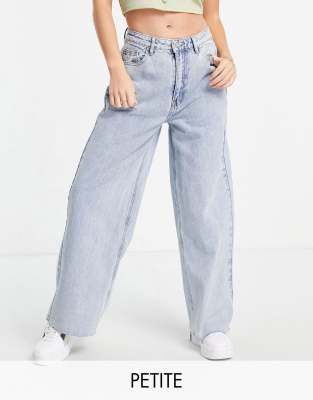 Missguided Petite Recycled Straight Jean With Raw Hem In Bleached Blue-blues