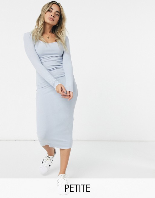 Missguided Petite ribbed midaxi dress in blue