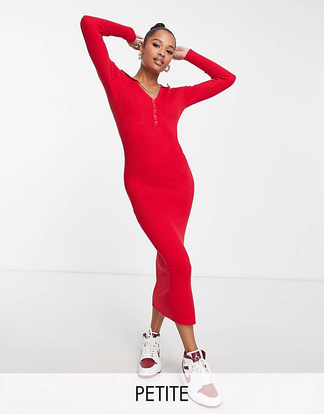Missguided Petite ribbed midi dress in red