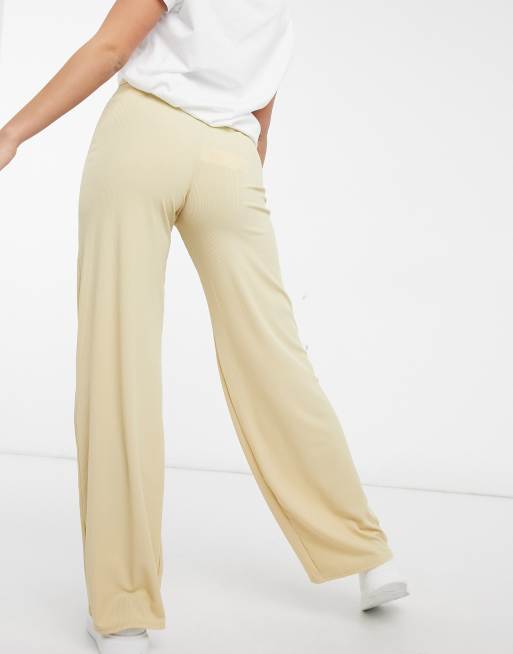 Ribbed Wide Leg Pants - Beige