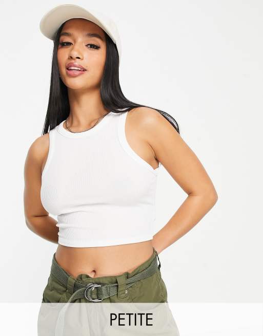 Missguided Petite - Ribstrikket racertop i hvid
