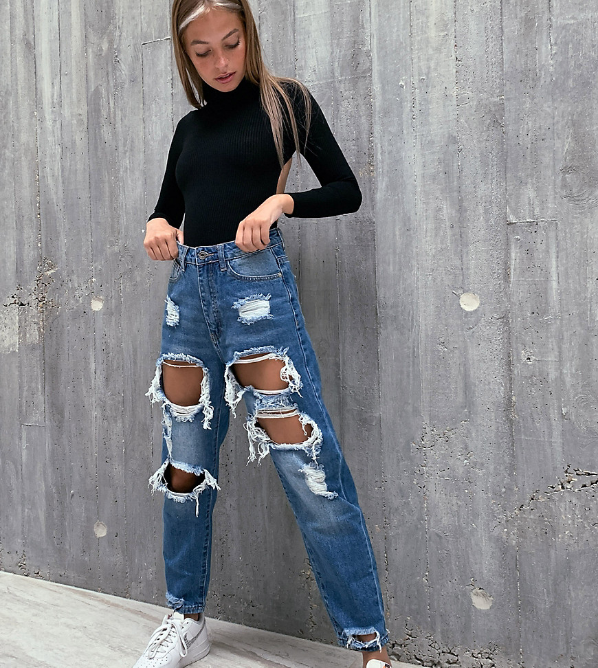 riot high waisted mom jeans in blue