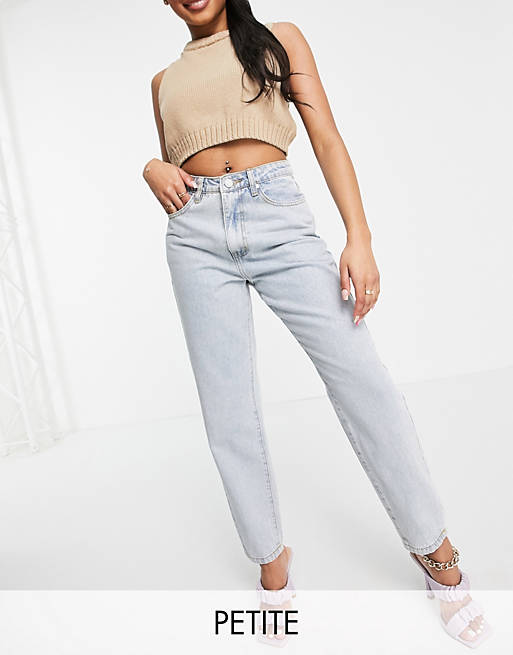 Women Missguided Petite riot highwaisted recycled denim mom jean in blue 