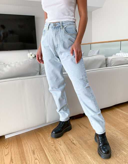 Missguided Petite - Riot - Højtaljede mom-jeans i blå denim - MBLUE, 4 af 4