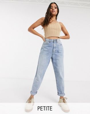 Missguided Petite riot mom jeans in light wash-Blue