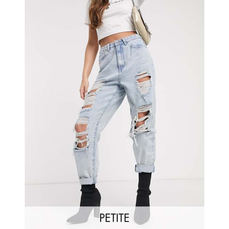 Missguided petite blue riot ripped mom jeans shop