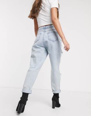 missguided light blue wash riot vintage distress mom jeans