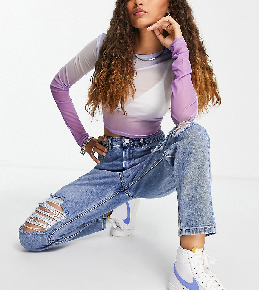 Riot mom jeans with slash detail in blue-Blues