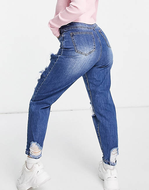 Jeans Missguided Petite Riot recycled high rise jean with rips in blue 