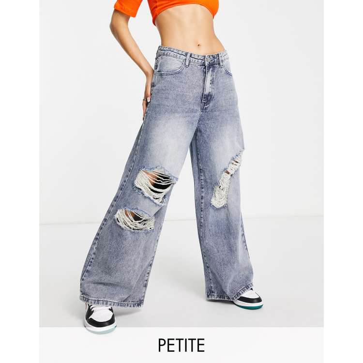 Missguided Petite ripped wide leg jeans in blue ASOS