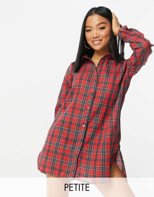 Missguided Petite Rot Kariertes Hemdkleid Asos