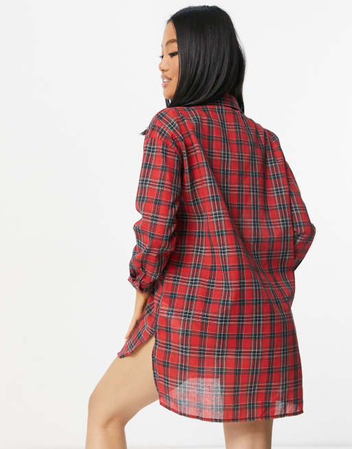 Missguided Petite Rot Kariertes Hemdkleid Asos
