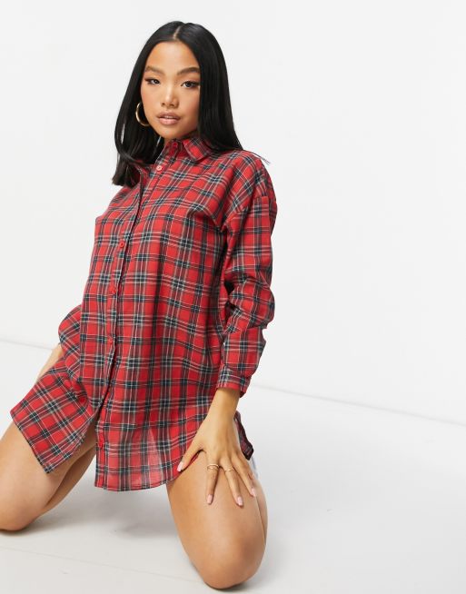 Missguided Petite Rot Kariertes Hemdkleid Asos