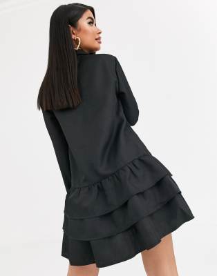 black ruffle shirt dress