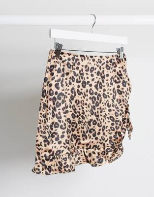 leopard print satin mini skirt